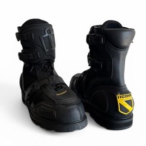 ICON Black Motorcycle Boots with Yellow Shield Accent